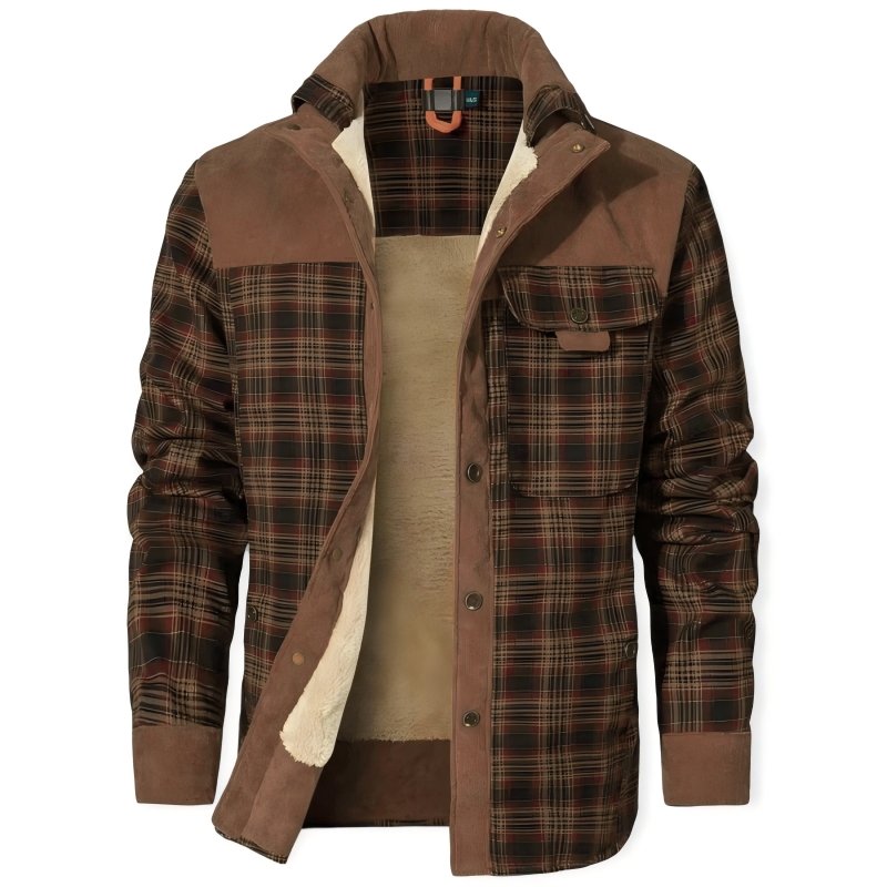 Xavier | Snap Button Closure Plaid Pattern Exterior Stand Collar Design Jacket