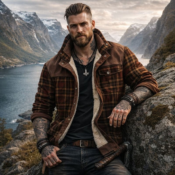 Xavier | Snap Button Closure Plaid Pattern Exterior Stand Collar Design Jacket