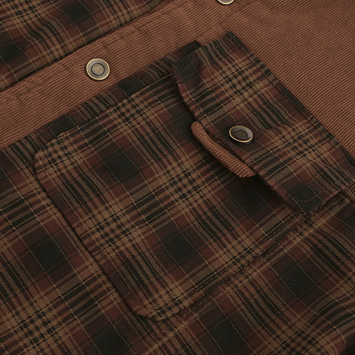 Xavier | Snap Button Closure Plaid Pattern Exterior Stand Collar Design Jacket