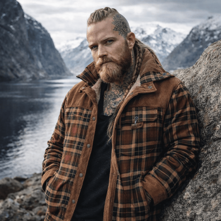 Xavier | Snap Button Closure Plaid Pattern Exterior Stand Collar Design Jacket