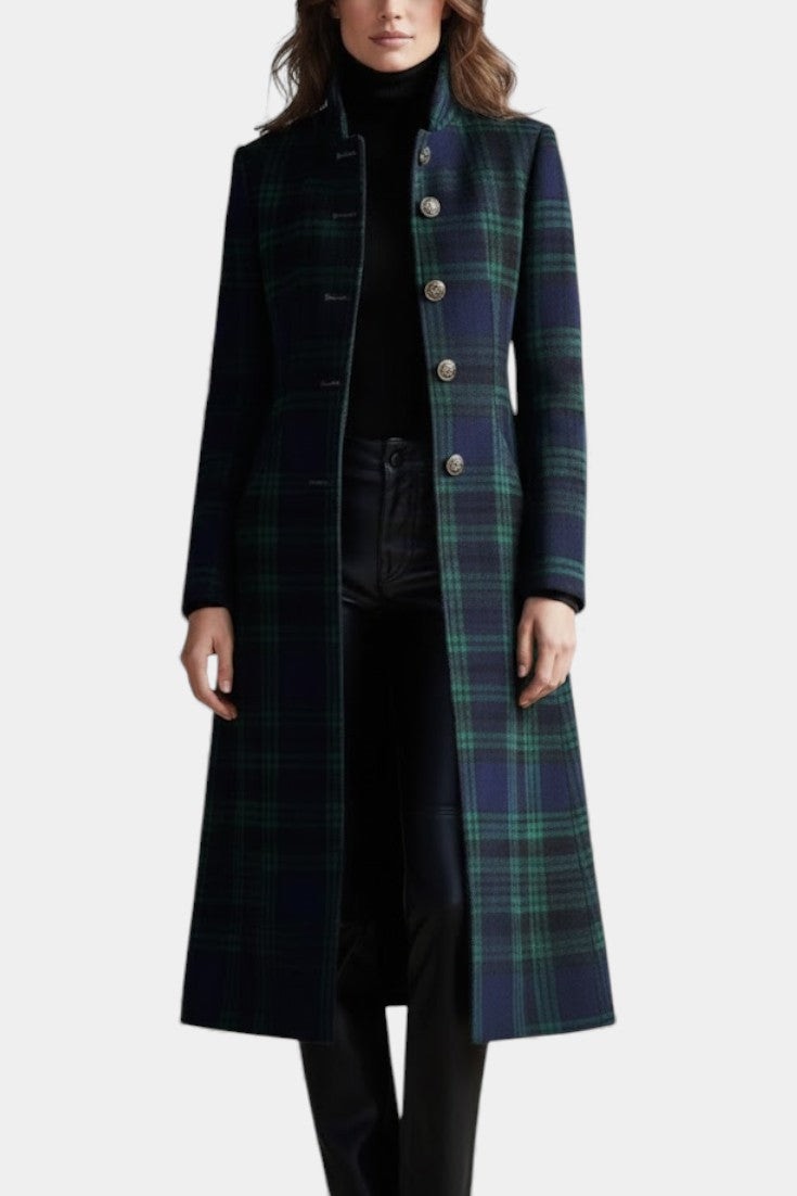 Emma | Elegant Plaid Longline Tailored Trench Coat