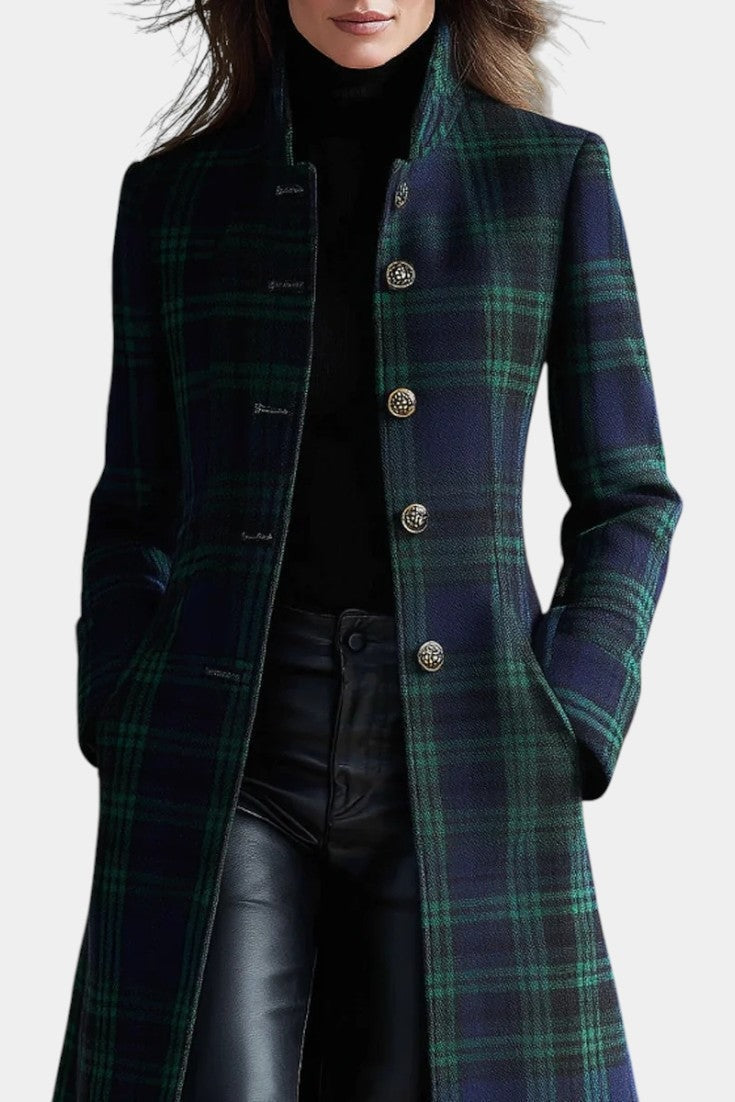 Emma | Elegant Plaid Longline Tailored Trench Coat