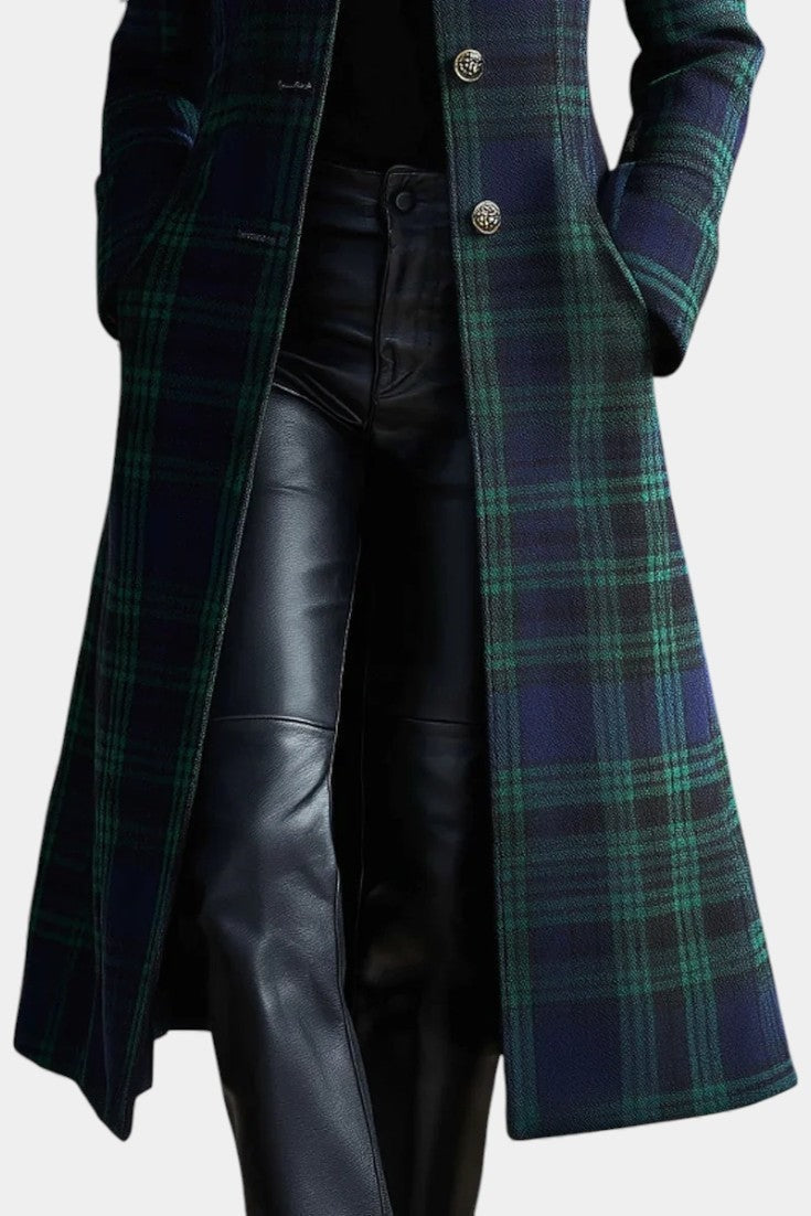 Emma | Elegant Plaid Longline Tailored Trench Coat