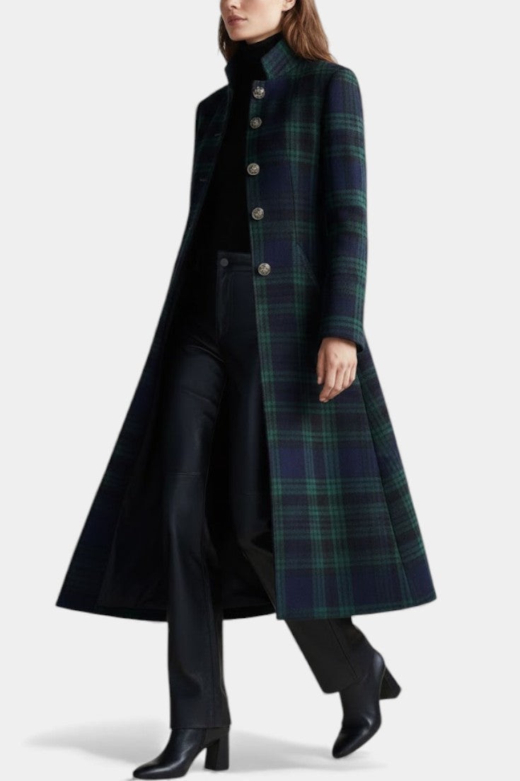 Emma | Elegant Plaid Longline Tailored Trench Coat