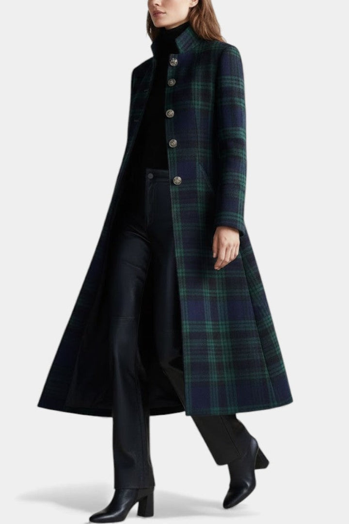 Emma | Elegant Plaid Longline Tailored Trench Coat