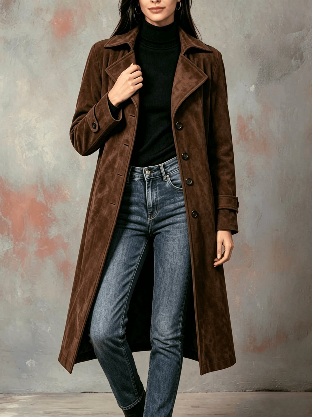 Jenny | Elegant Warm Longline Suede Trench Coat
