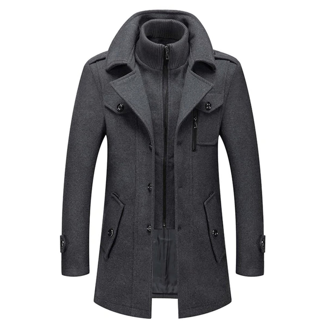 Caleb | Wool Two-in-One Design Functional Pockets Overcoat