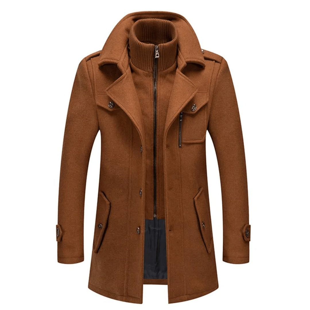 Caleb | Wool Two-in-One Design Functional Pockets Overcoat