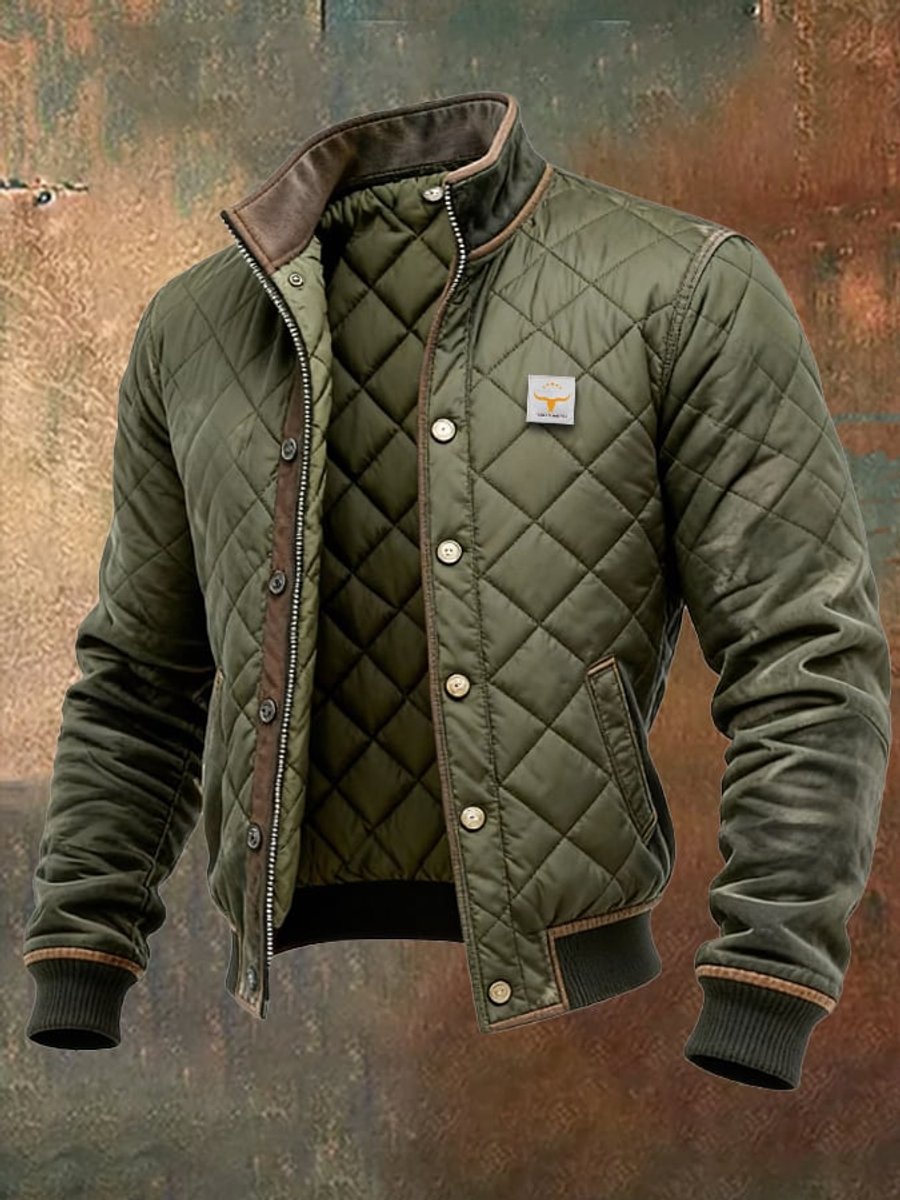 James | Quilted Diamond Quilt Snap Button Bomber Jacket