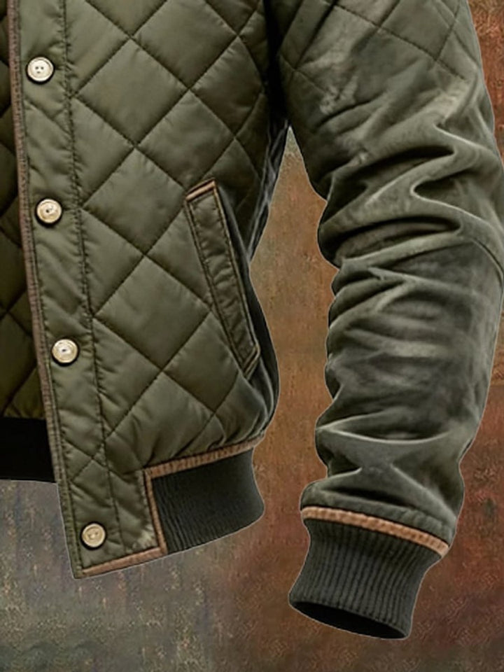 James | Quilted Diamond Quilt Snap Button Bomber Jacket