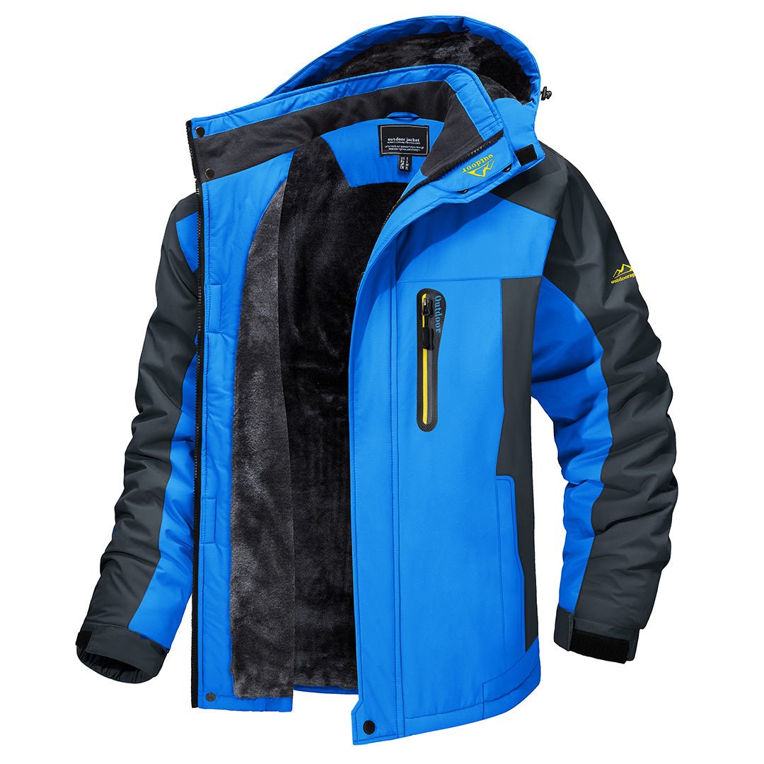 August | Hooded High Collar Full Zip Front Panel Sleeve Design Jacket