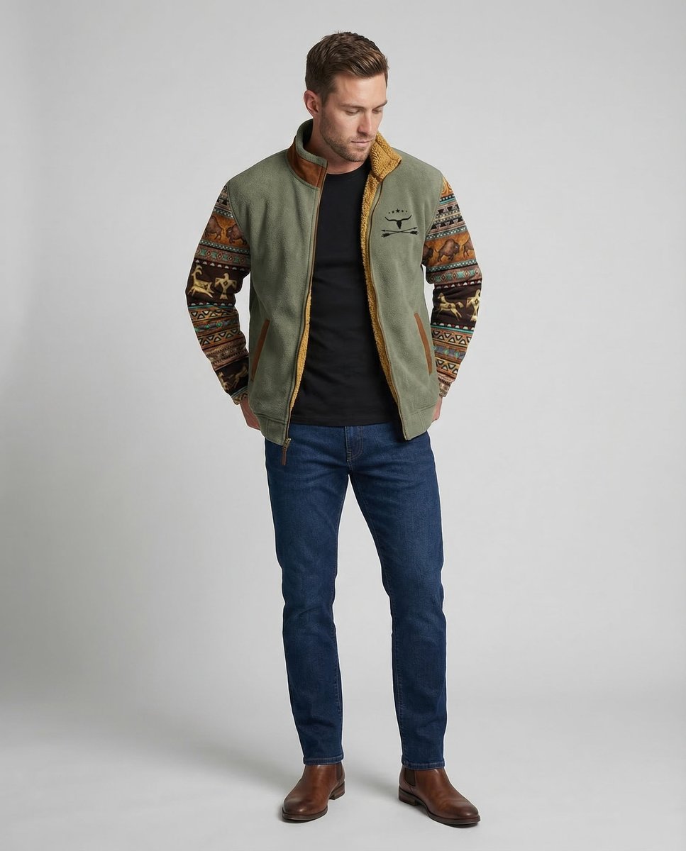 Alexander | Sherpa-Lined Southwestern Sleeve Full-Zip Versatility Bomber Jacket