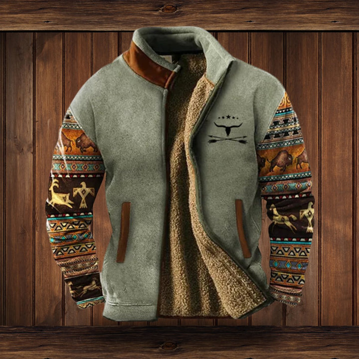 Alexander | Sherpa-Lined Southwestern Sleeve Full-Zip Versatility Bomber Jacket