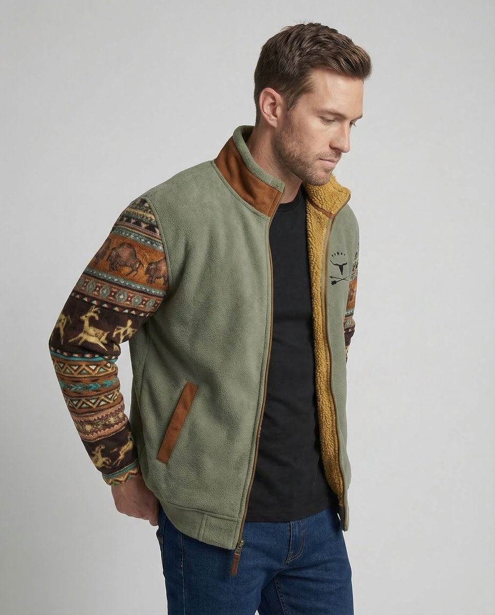 Alexander | Sherpa-Lined Southwestern Sleeve Full-Zip Versatility Bomber Jacket