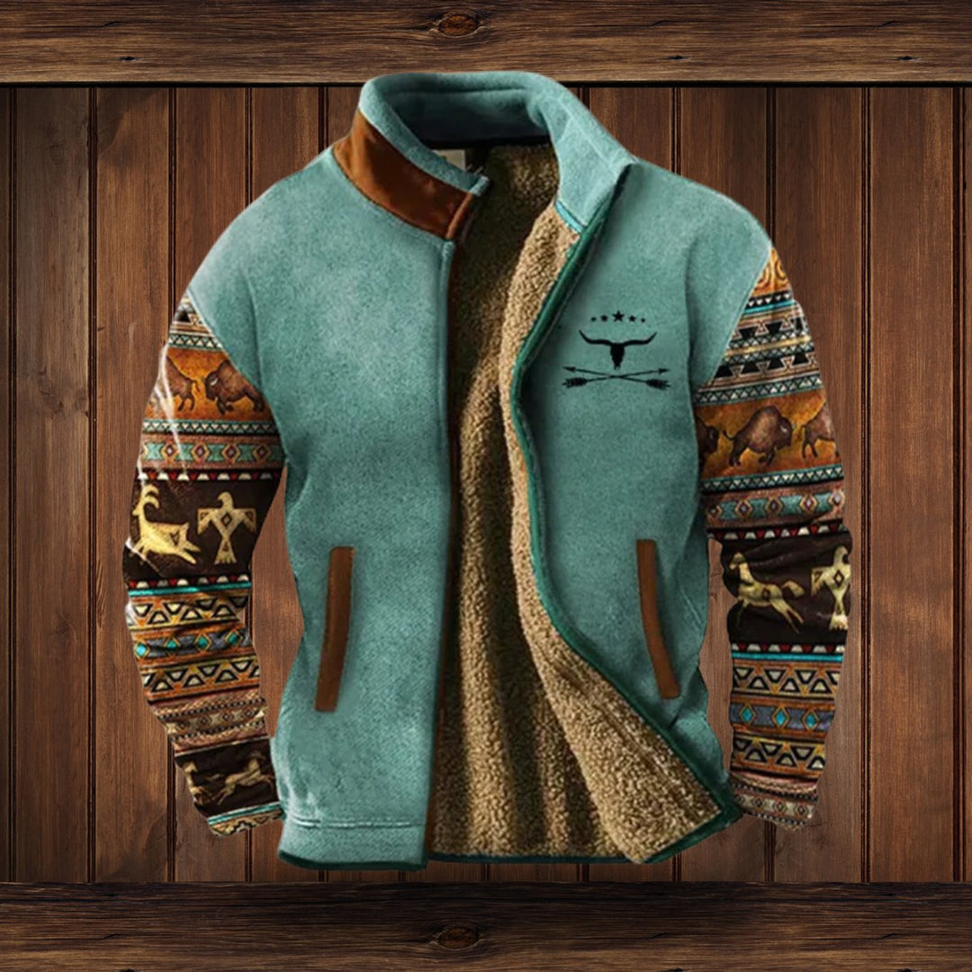 Alexander | Sherpa-Lined Southwestern Sleeve Full-Zip Versatility Bomber Jacket