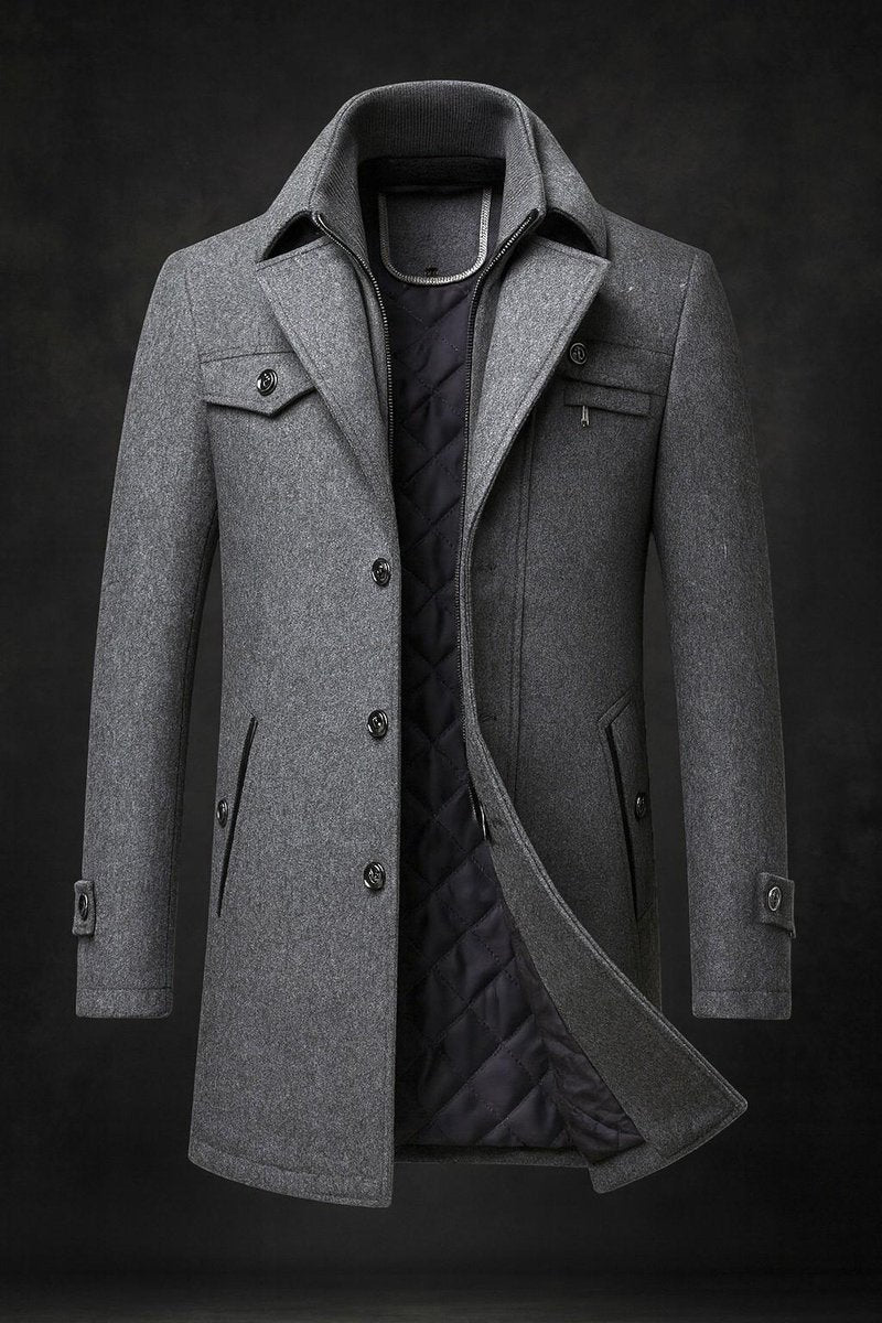 William | Wool Quilted Double-Layer Collar Overcoat