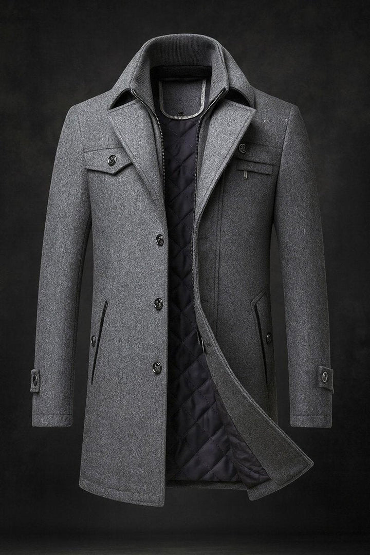 William | Wool Quilted Double-Layer Collar Overcoat