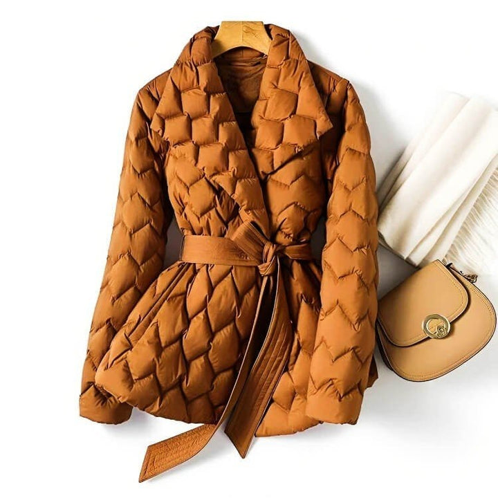 Carmel | Warm Belted Quilted Down Coat with Shawl Collar
