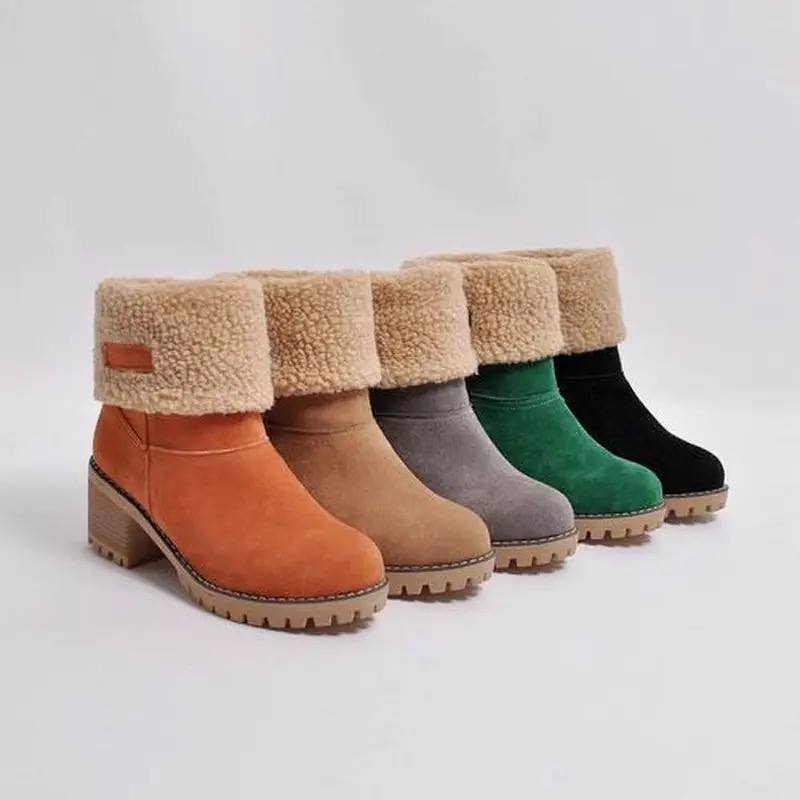 Bianca | Cuff Lug Sole Block Heel Winter Wool Ankle Boots