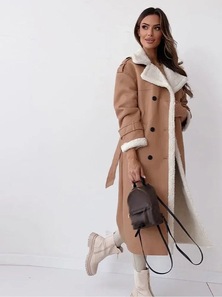 Megan | Faux Shearling Trim Belted Longline Trench Coat
