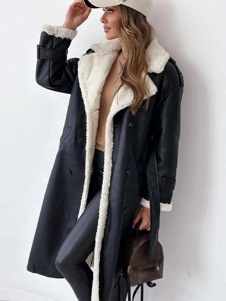 Megan | Faux Shearling Trim Belted Longline Trench Coat