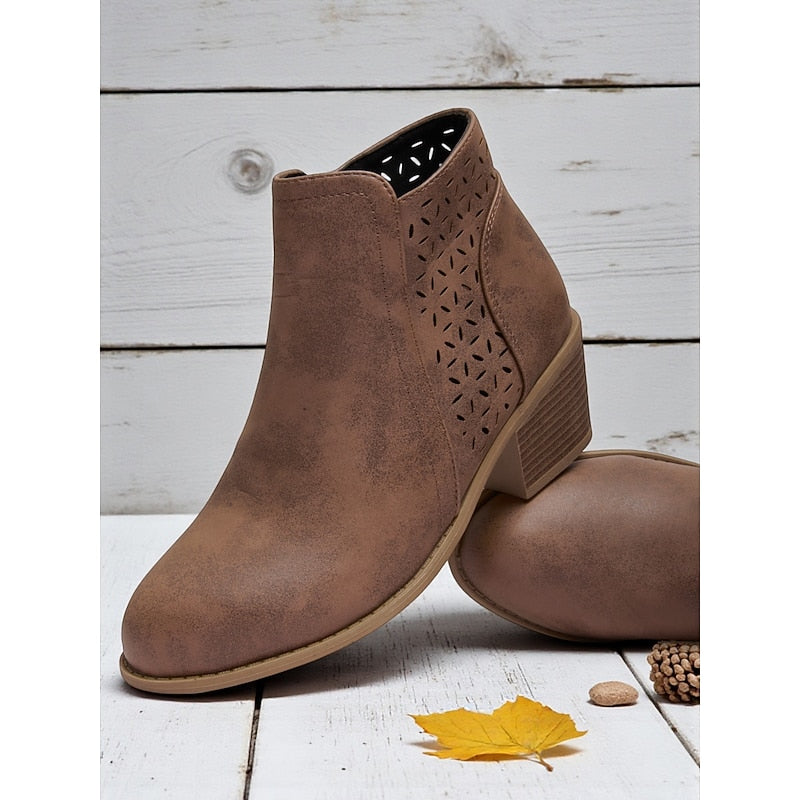 Angela | Elegant Low Block Heel Side Zip Closure Ankle Chelsea Boots