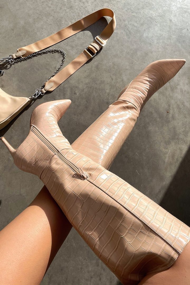 Sarah | Waterproof Knee-High Pointed Toe Heel Boots