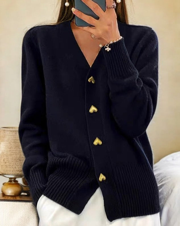 Victoria | Heart Buttons Cozy Winter Cardigan
