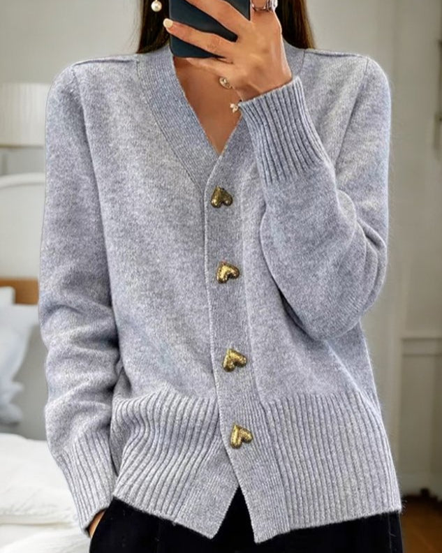 Victoria | Heart Buttons Cozy Winter Cardigan