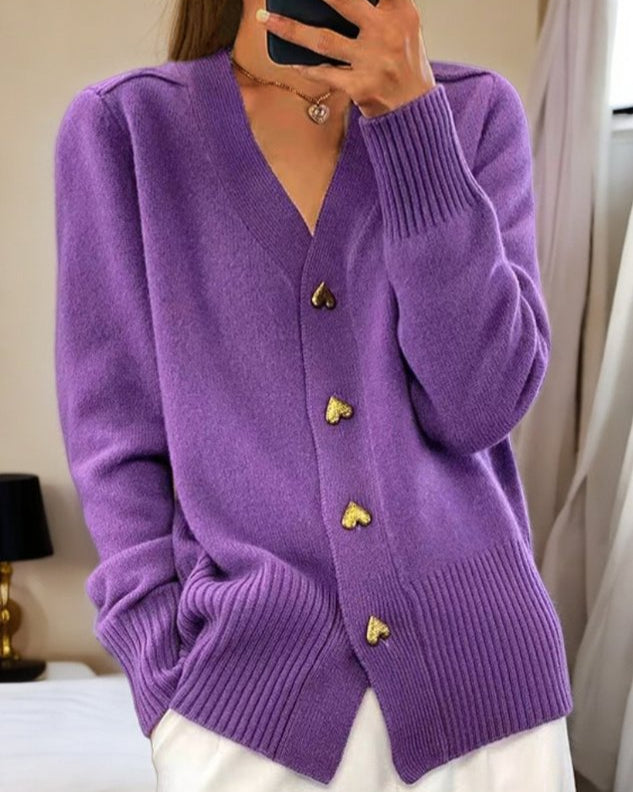 Victoria | Heart Buttons Cozy Winter Cardigan