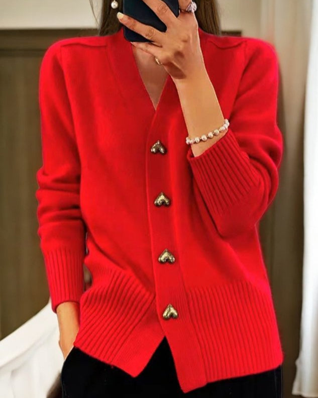 Victoria | Heart Buttons Cozy Winter Cardigan
