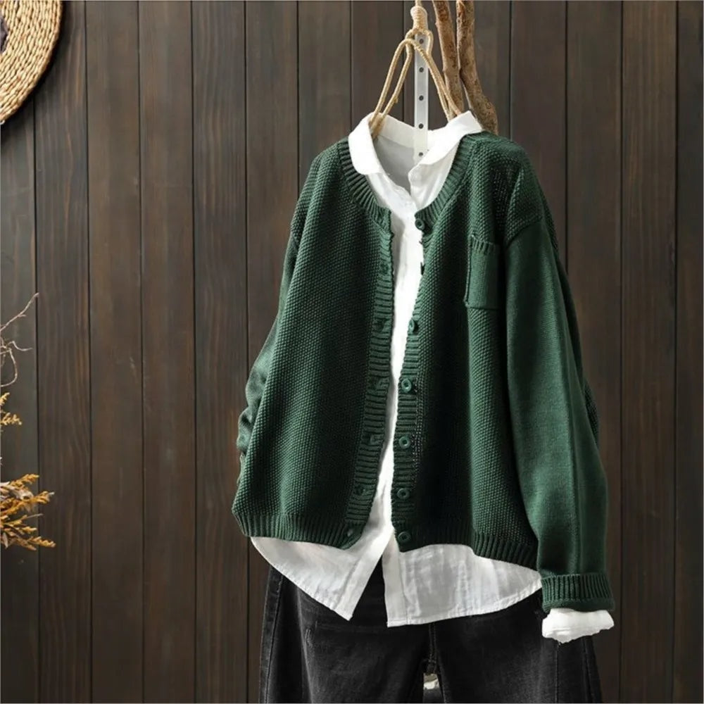 Megan | Warm Relaxed Garter-Stitch Knit Cardigan