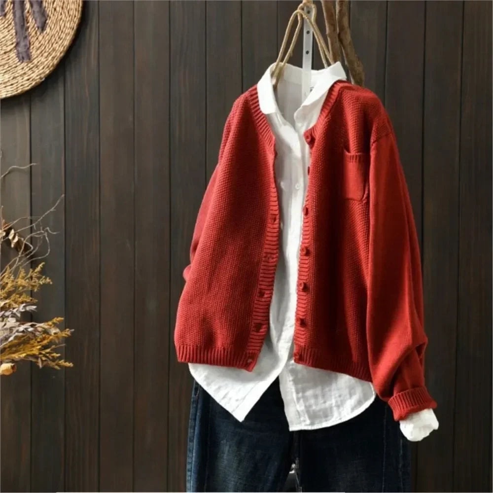 Megan | Warm Relaxed Garter-Stitch Knit Cardigan