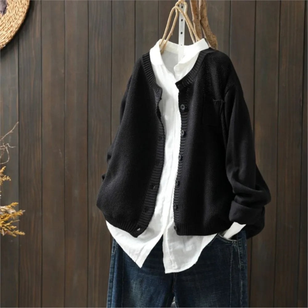 Megan | Warm Relaxed Garter-Stitch Knit Cardigan