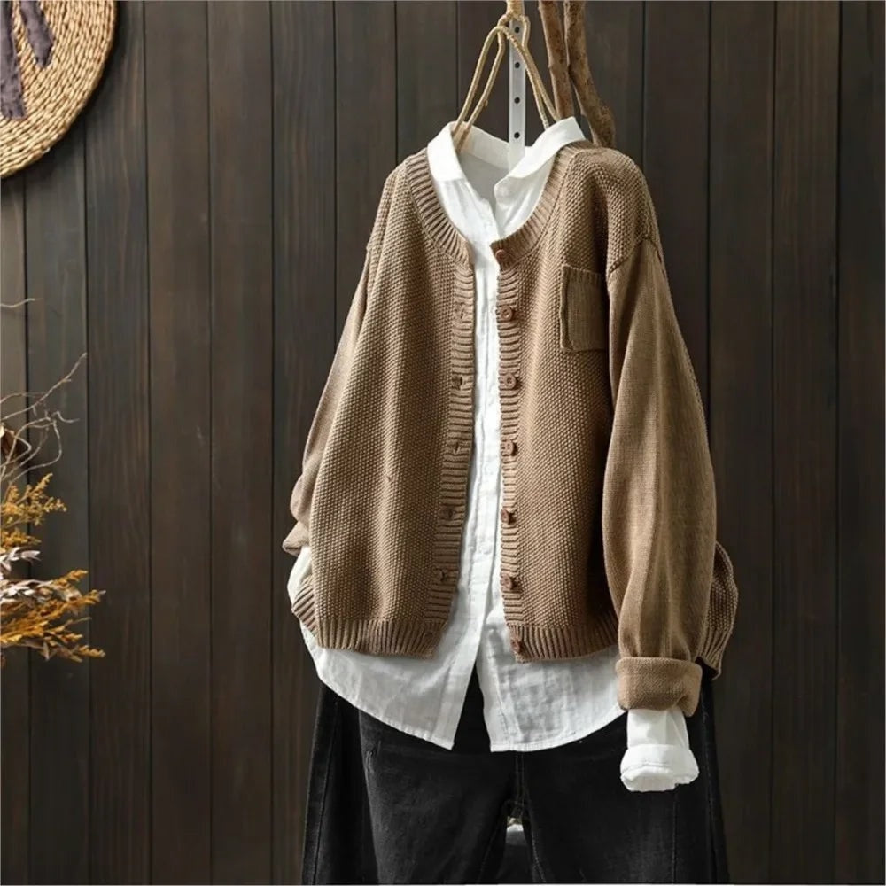 Megan | Warm Relaxed Garter-Stitch Knit Cardigan