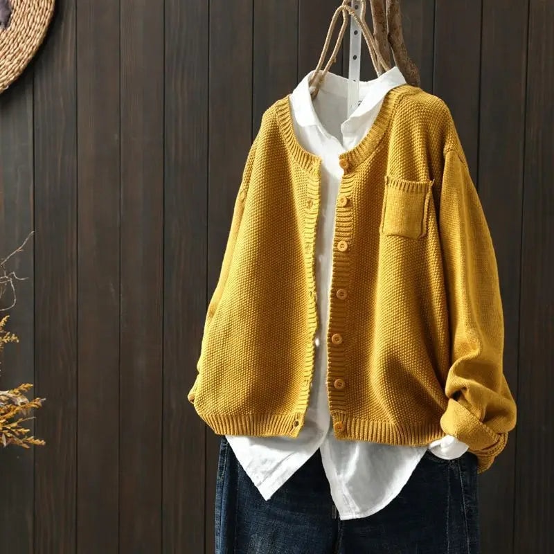 Megan | Warm Relaxed Garter-Stitch Knit Cardigan