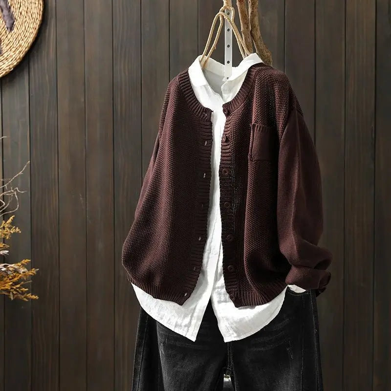 Megan | Warm Relaxed Garter-Stitch Knit Cardigan