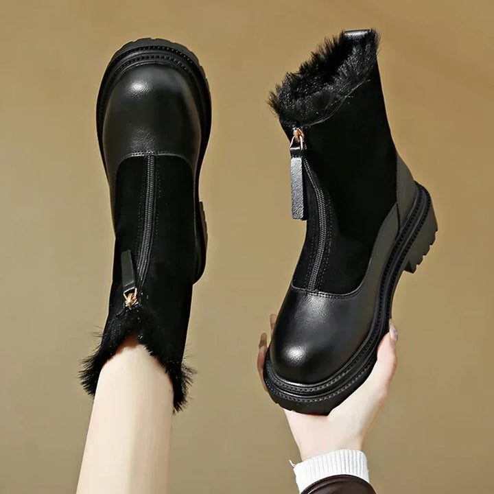 Sophia | Faux Fur Lined Front Zip Closure Ankle Leather Boots