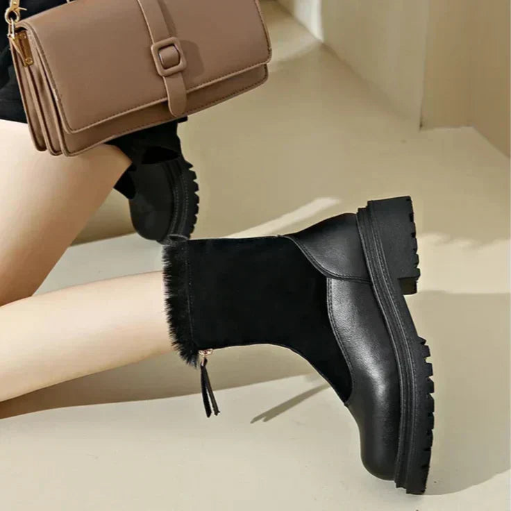 Sophia | Faux Fur Lined Front Zip Closure Ankle Leather Boots