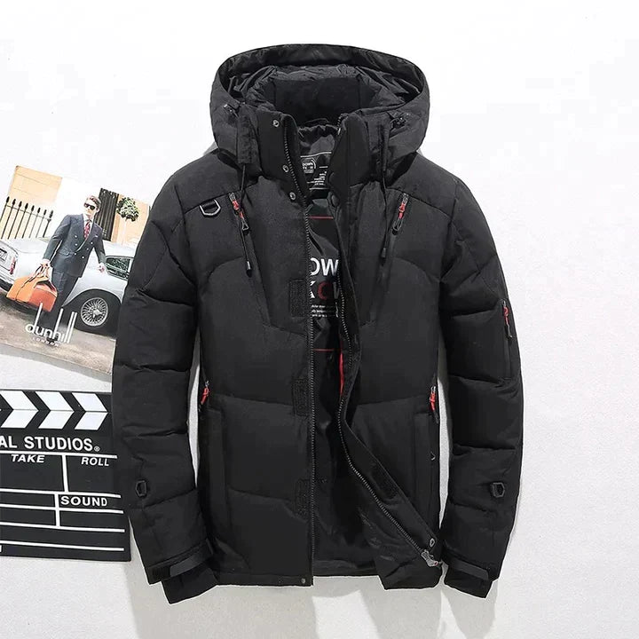 Emmett | Quilted Hooded High Collar Full Zip Front Puffer Jacket