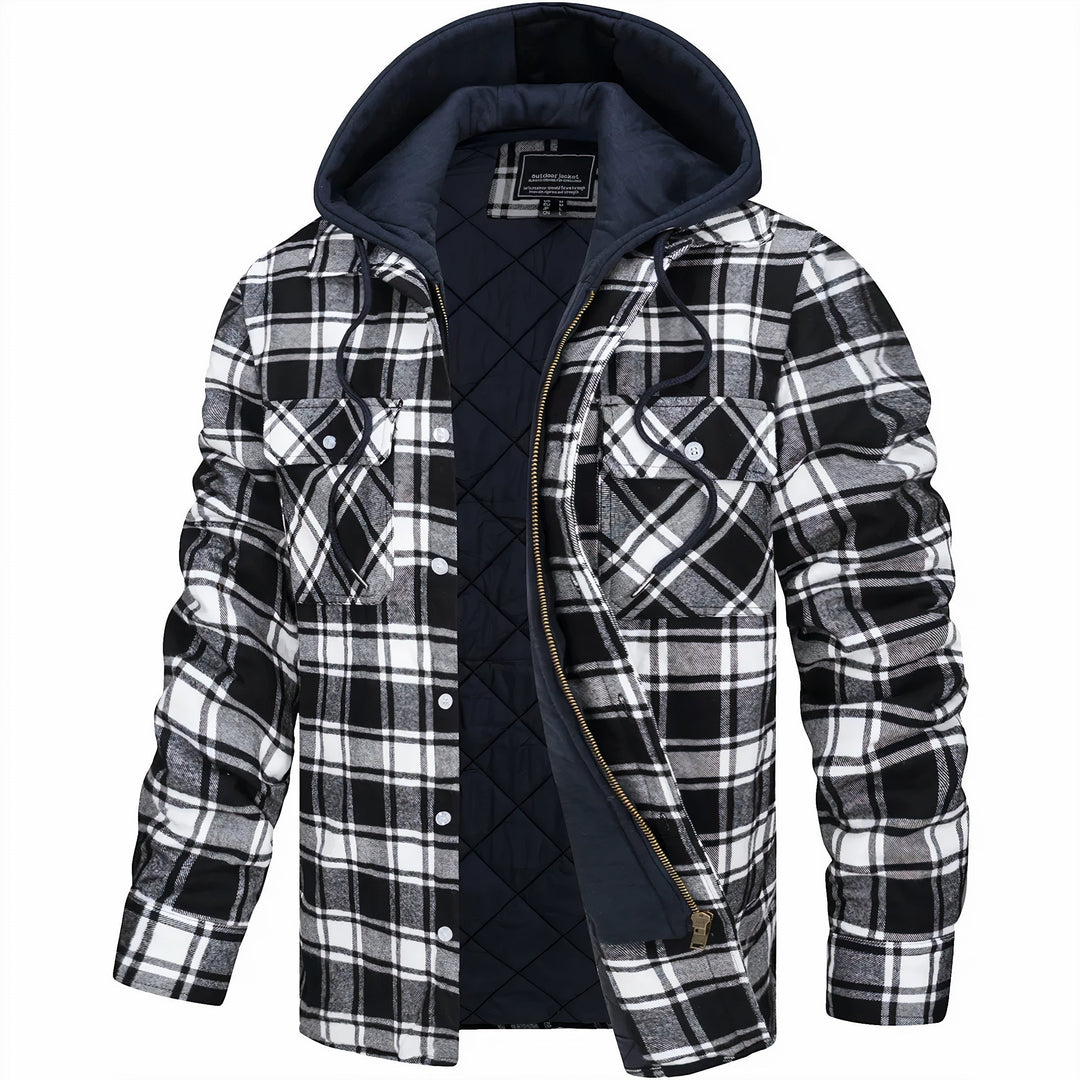 Silas | Plaid Pattern Exterior Attached Hood Detail Layered Front Closure Jacket