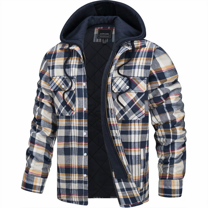Silas | Plaid Pattern Exterior Attached Hood Detail Layered Front Closure Jacket
