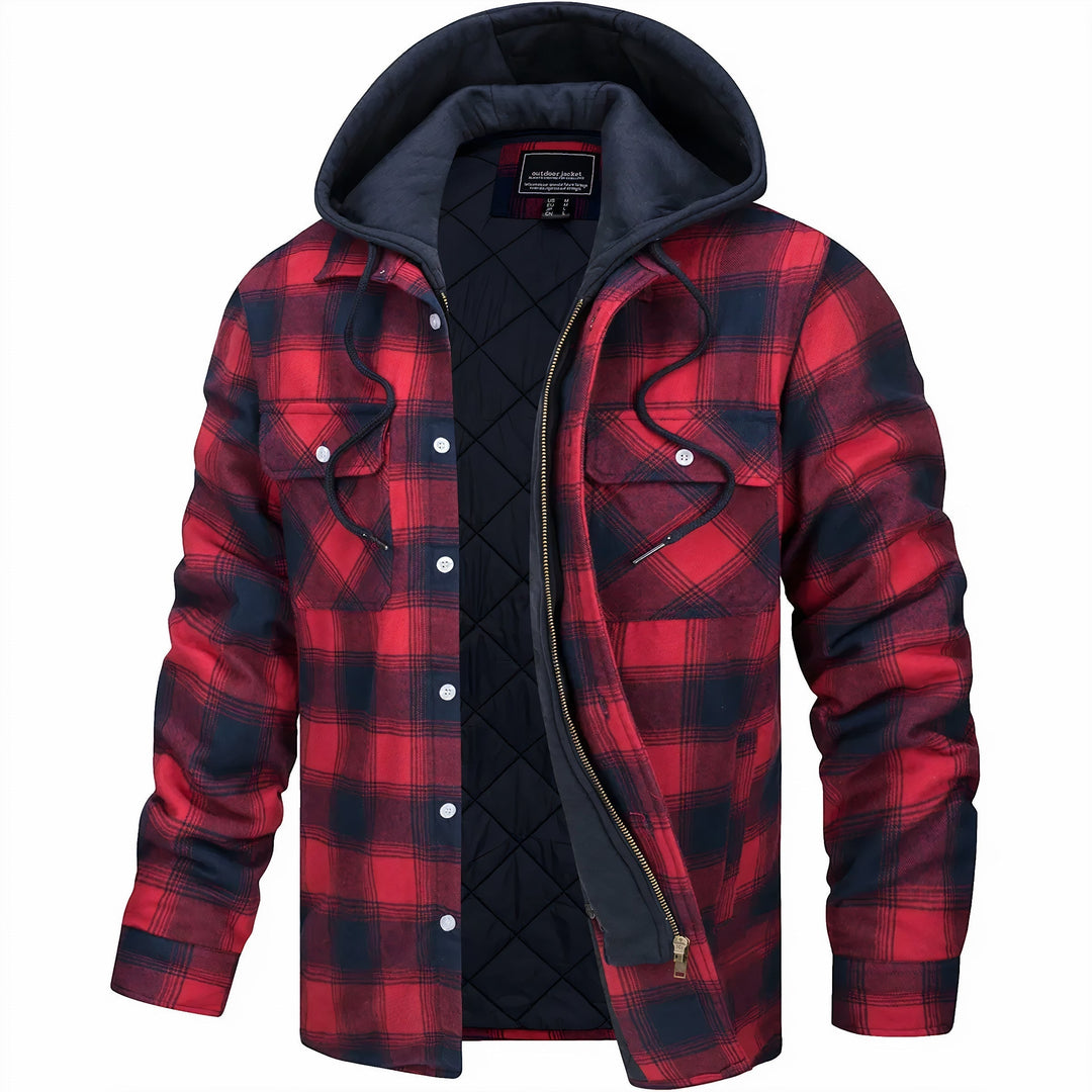 Silas | Plaid Pattern Exterior Attached Hood Detail Layered Front Closure Jacket
