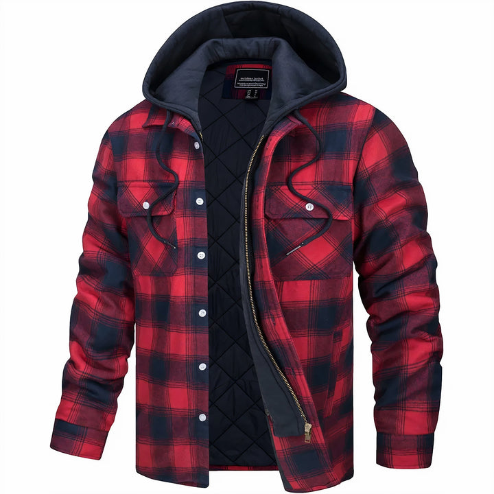 Silas | Plaid Pattern Exterior Attached Hood Detail Layered Front Closure Jacket