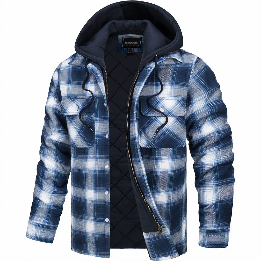 Silas | Plaid Pattern Exterior Attached Hood Detail Layered Front Closure Jacket