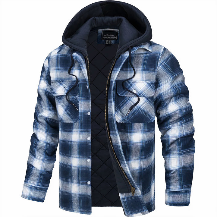 Silas | Plaid Pattern Exterior Attached Hood Detail Layered Front Closure Jacket