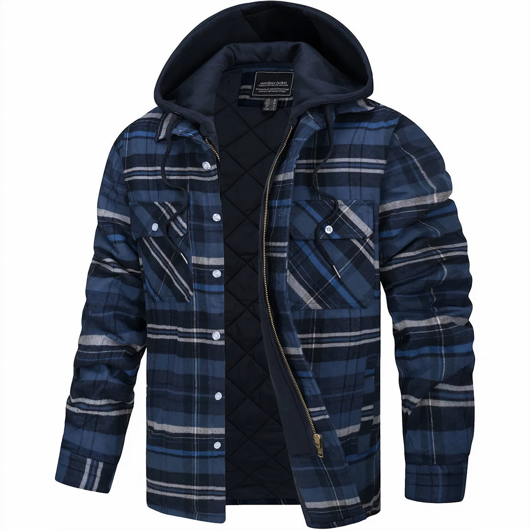 Silas | Plaid Pattern Exterior Attached Hood Detail Layered Front Closure Jacket