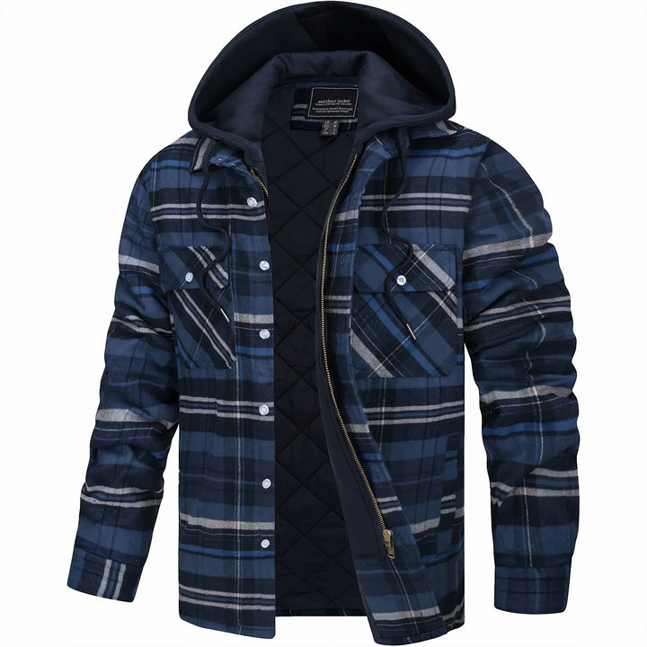 Silas | Plaid Pattern Exterior Attached Hood Detail Layered Front Closure Jacket