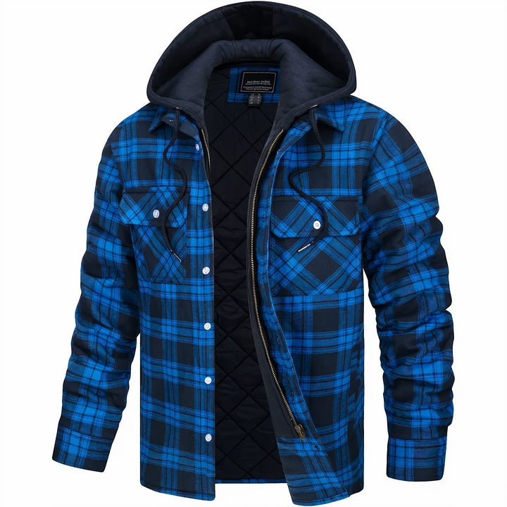 Silas | Plaid Pattern Exterior Attached Hood Detail Layered Front Closure Jacket