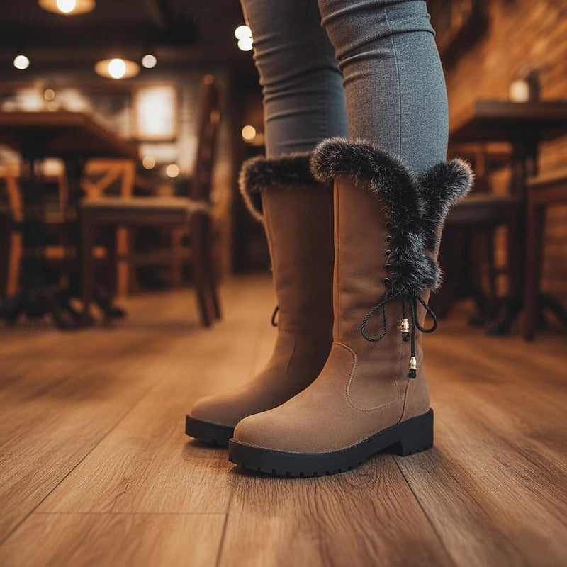 Sandra | Fur-Trimmed Collar Low Block Heel Waterproof Snow Boots